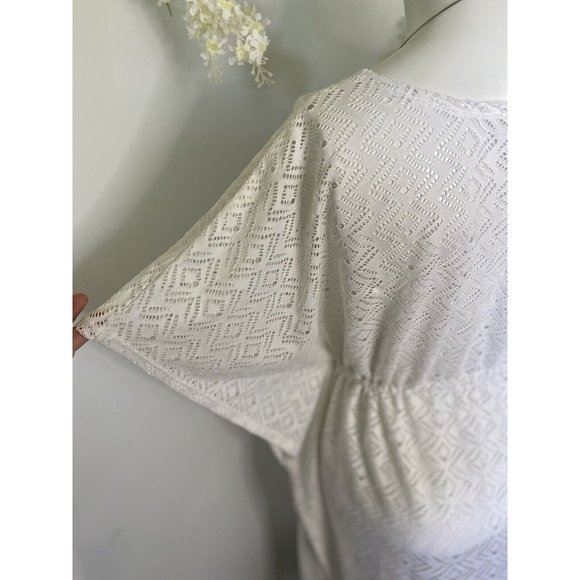 Tahiti Crochet Swim Cover Up Womens White V Neck Boho Dress XL Adjust Waist VTG - Picture 12 of 16